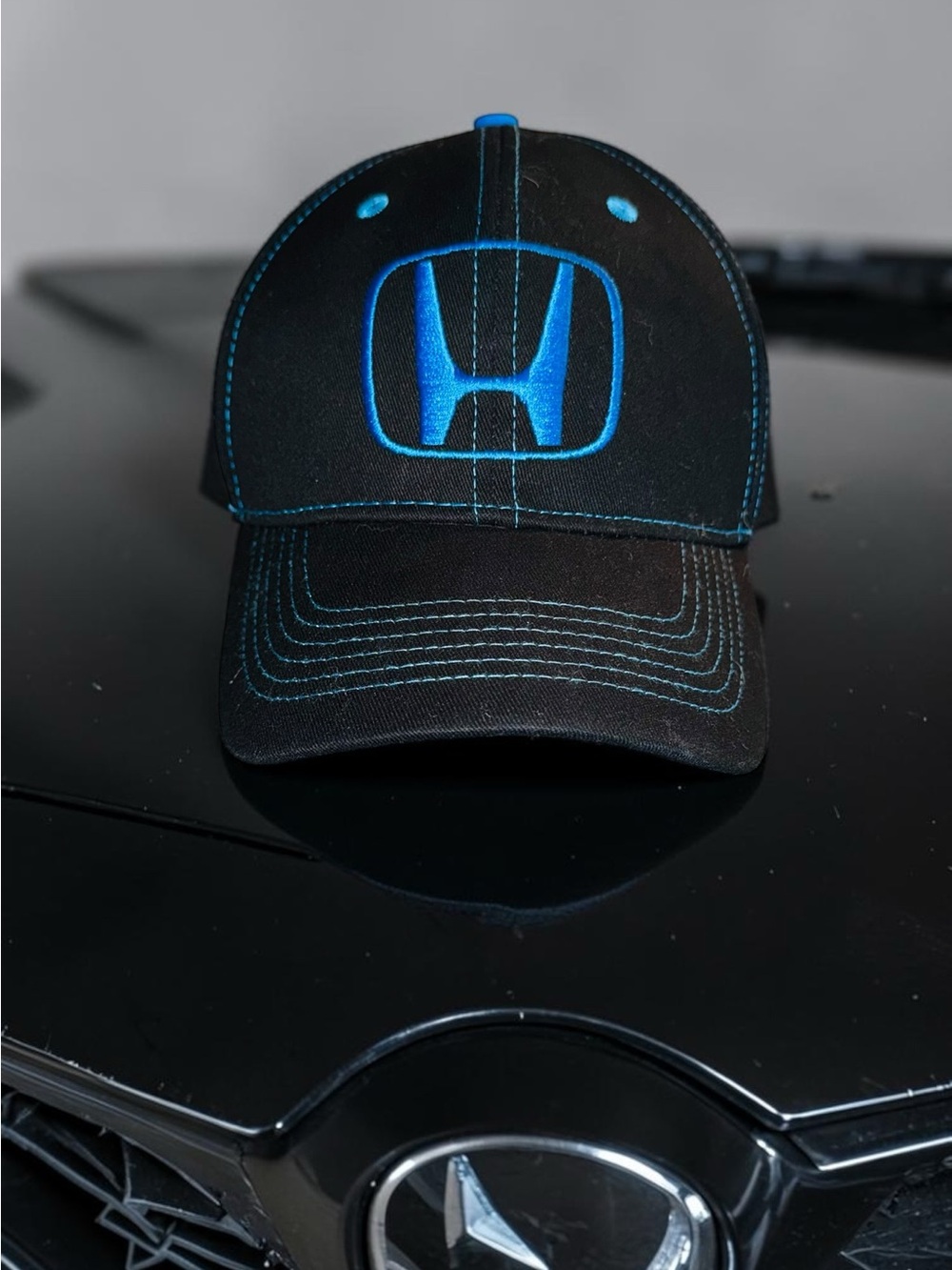 Honda One Size Black Blue Logo Fitted Baseball Cap EUC